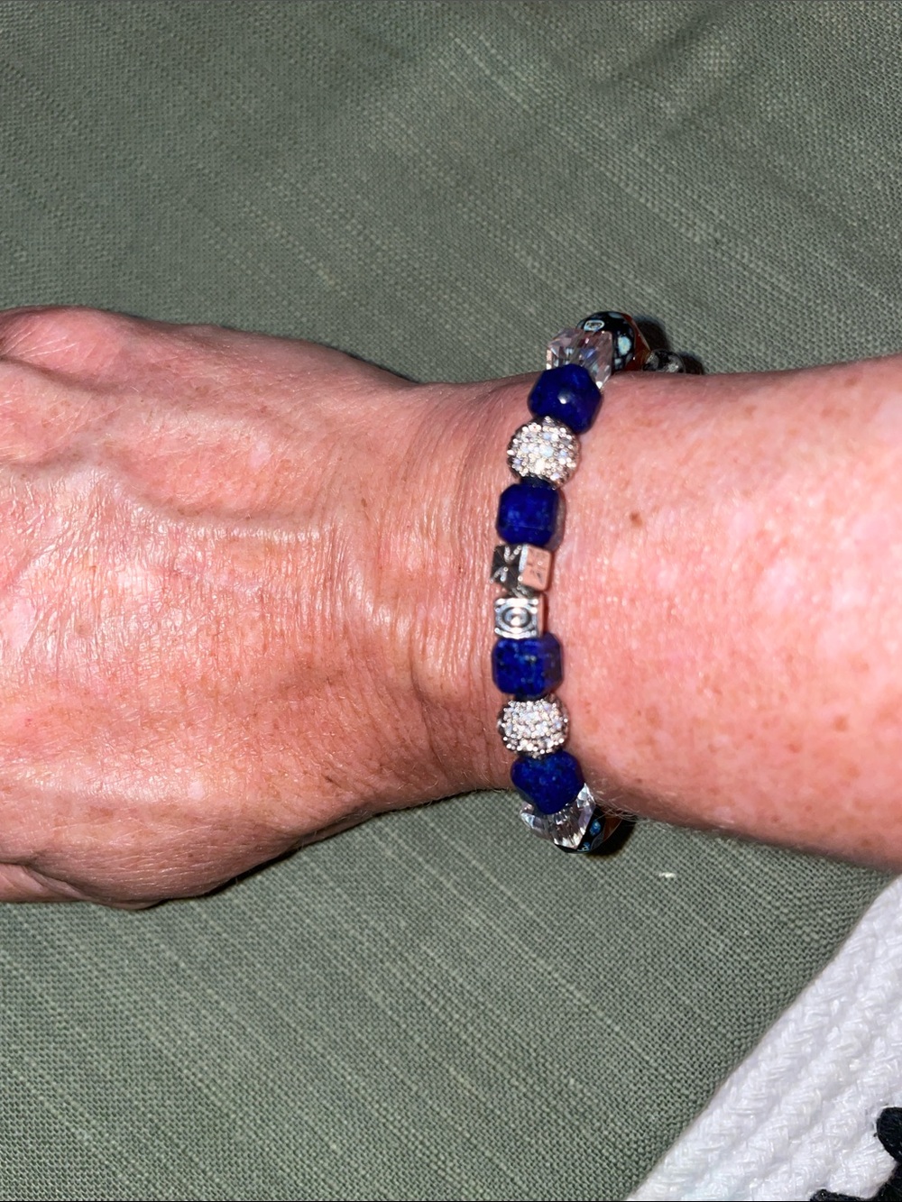Handcrafted Black, Purple & Blue Floral Glass Bead Bracelet - Picture 6 of 8